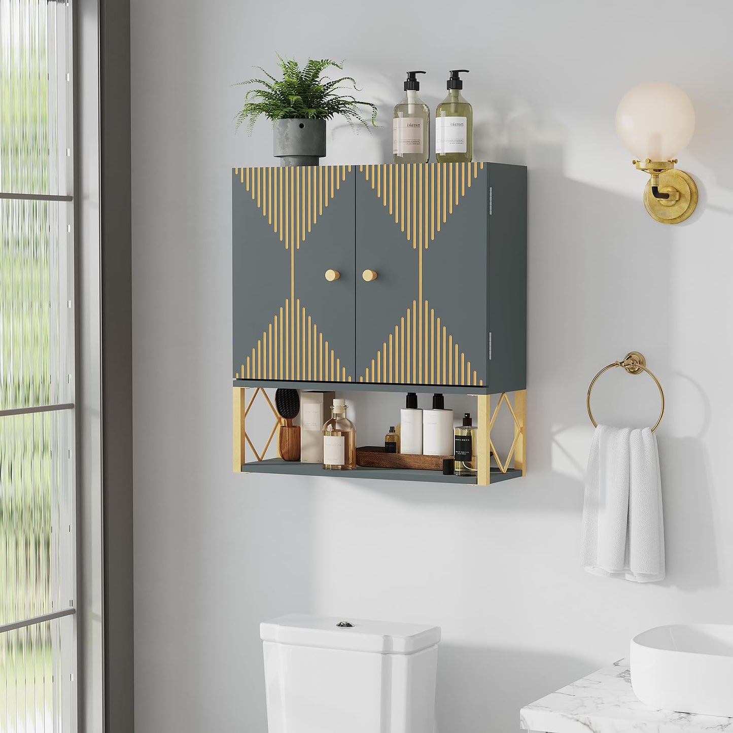 VOXANOXI Wall-Mount Bathroom Storage Cabinet with Shelves