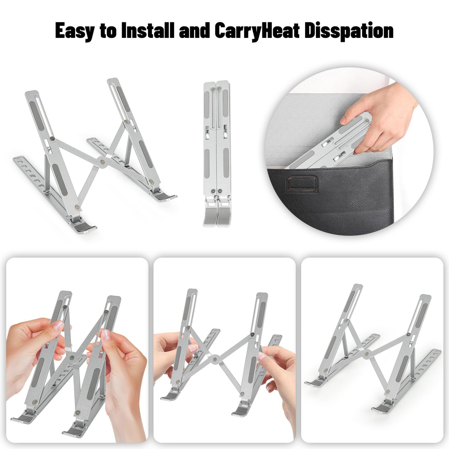 Laptop Stand, 7 Angles Adjustable Laptop Holder Riser Computer Tablet Stand, Aluminum Ergonomic Foldable Portable Desktop Holder, Ventilated Cooling Notebook Stand for 10-18”Laptops Tablet, Silver