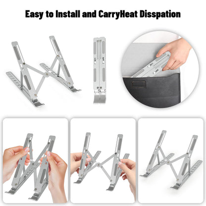 Laptop Stand, 7 Angles Adjustable Laptop Holder Riser Computer Tablet Stand, Aluminum Ergonomic Foldable Portable Desktop Holder, Ventilated Cooling Notebook Stand for 10-18”Laptops Tablet, Silver