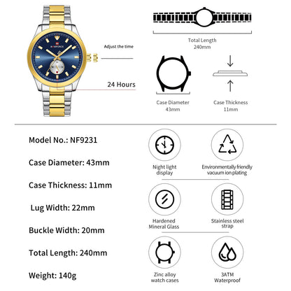 NAVIFORCE Waterproof Stainless Steel Quartz Watch for Men