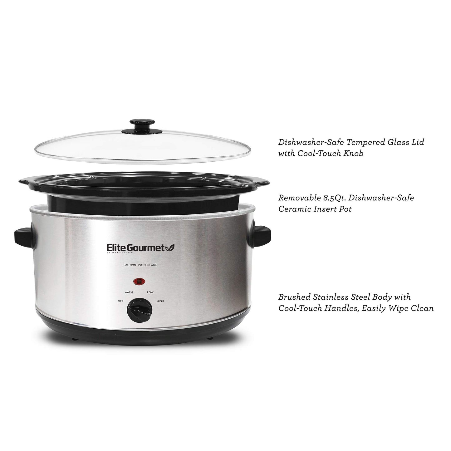 Elite Gourmet 8.5 Quart Stainless Steel Slow Cooker