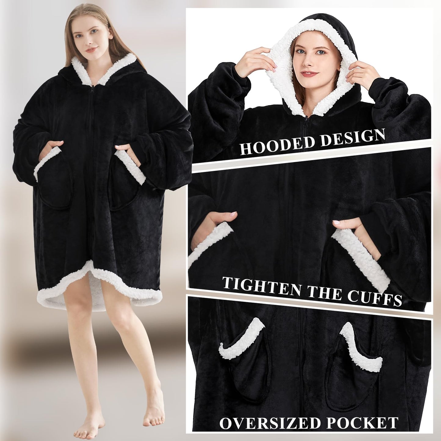 Topcee Unisex Black Sherpa Fleece Hoodie
