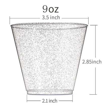 WDF 200pcs 9OZ Silver Glitter Party Cups