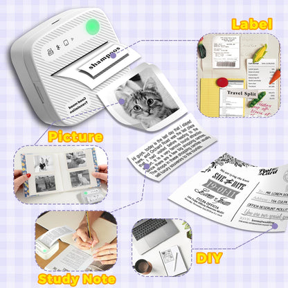 Mini Printer with 7 Rolls Sticker Paper, Portable Sticker Printer Efficiently and Quickly, Thermal Printer for Study Notes, Pictures, DIY, Label, Free App with Multiple Templates-Printer-01