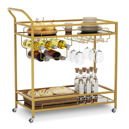 Bar Cart with Mirrored Shelves & Wine Holders