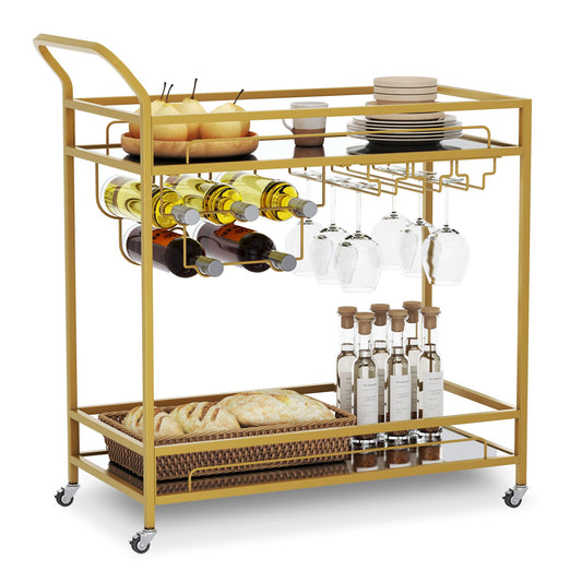 Bar Cart with Mirrored Shelves & Wine Holders