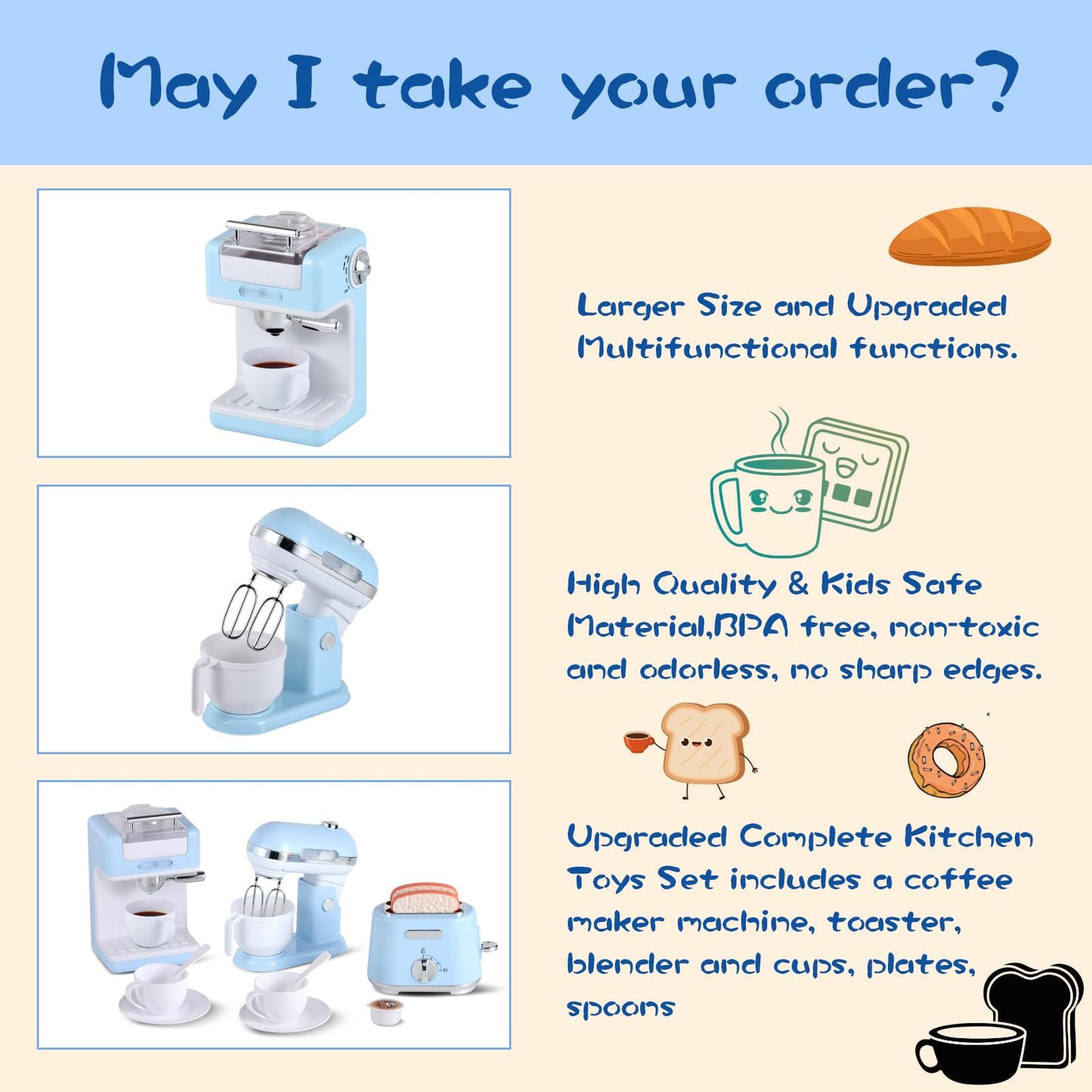 Kids Kitchen Appliances Toy Set with Light & Sound