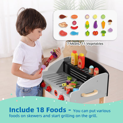 Kids Wooden Barbecue Grill Playset with Food