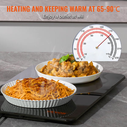 VEVOR Electric Warming Tray, Food Warming Trays for Buffet, Fast Heating Warming Trays, Portable Tempered Glass Heating Tray, ETL, 16.5" x 11"