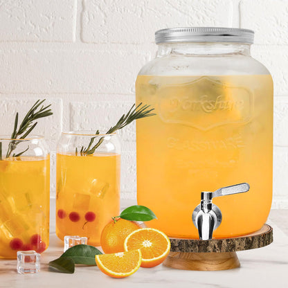 Eshly 1-Gallon Drink Dispenser Glass Beverage Dispenser with Spigot Laundry Detergent Dispenser Juice Lemonade Dispenser for Parties- Serveware for BBQ, Picnic, Pool Party