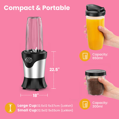 SUAVO 1100W Portable Blender with To-Go Cups