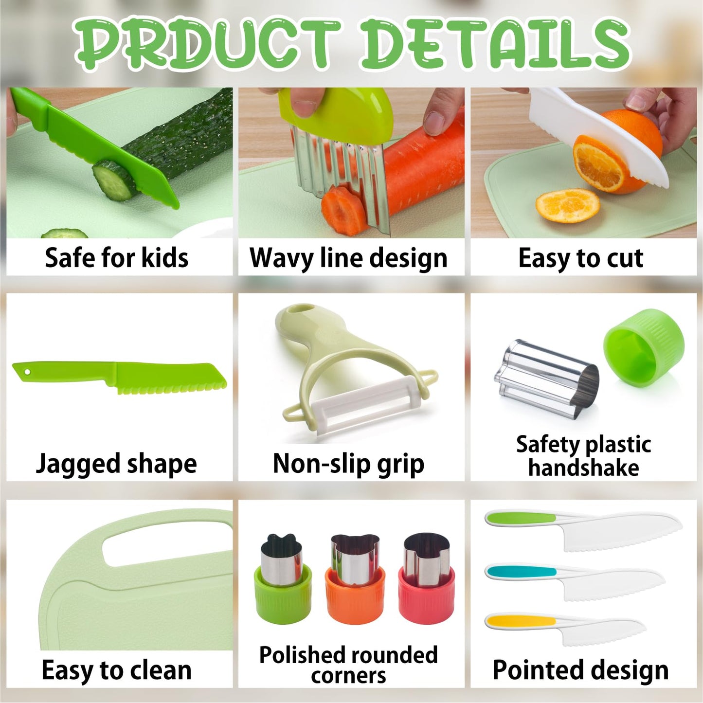 10Pcs Kids Kitchen Knife Set for Toddlers