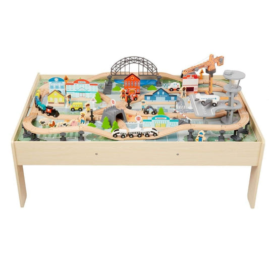 120-Piece Wooden Train Set by Amazon Basics