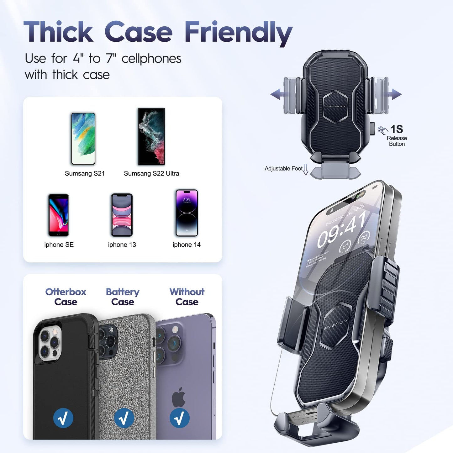 Eyemay Car Phone Holder Mount - [ Bumpy Roads Friendly ] Phone Mount for Car Dashboard Windshield Air Vent 3 in 1, Hand Free Mount for iPhone 14 13 12 Pro Max Samsung All Cell Phones