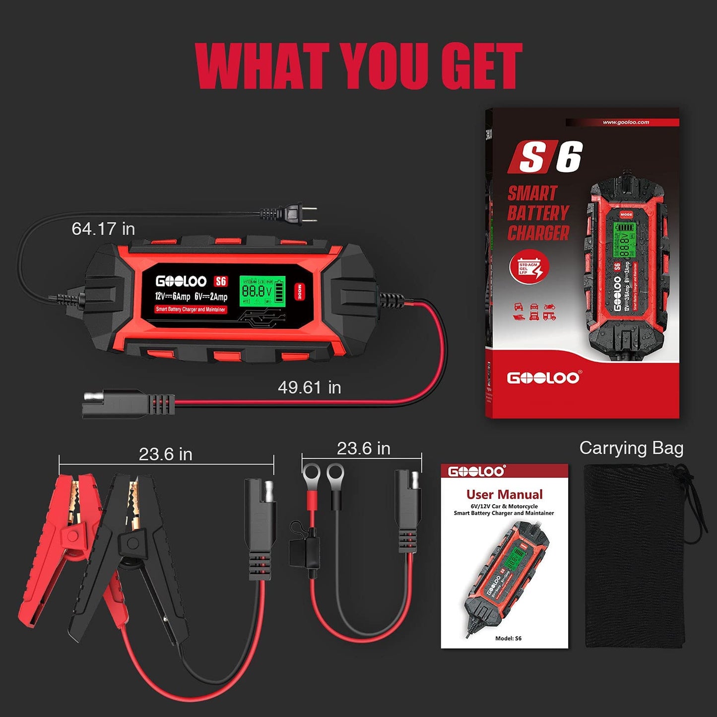 GOOLOO 6 Amp Smart Battery Charger and Maintainer