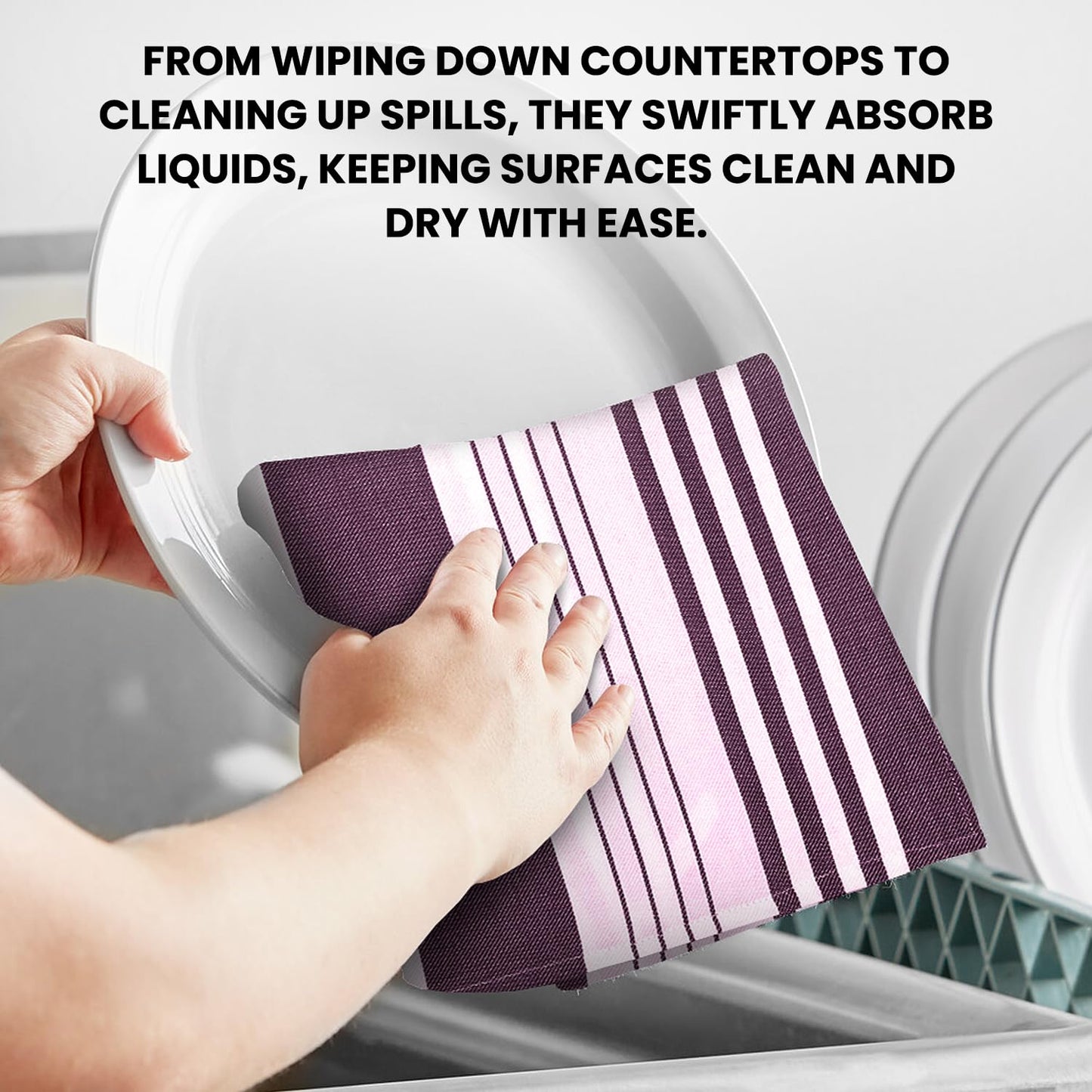Candy Cottons Stripe Kitchen Towels Decor Mordern Design Centreband Tea Dish Towels Boho Stripe Absorbent Festive Gift Set of 3 Pantry Reusable Kitchen Dish Towel|Easter Spring Decor 18x28 Inch Purple