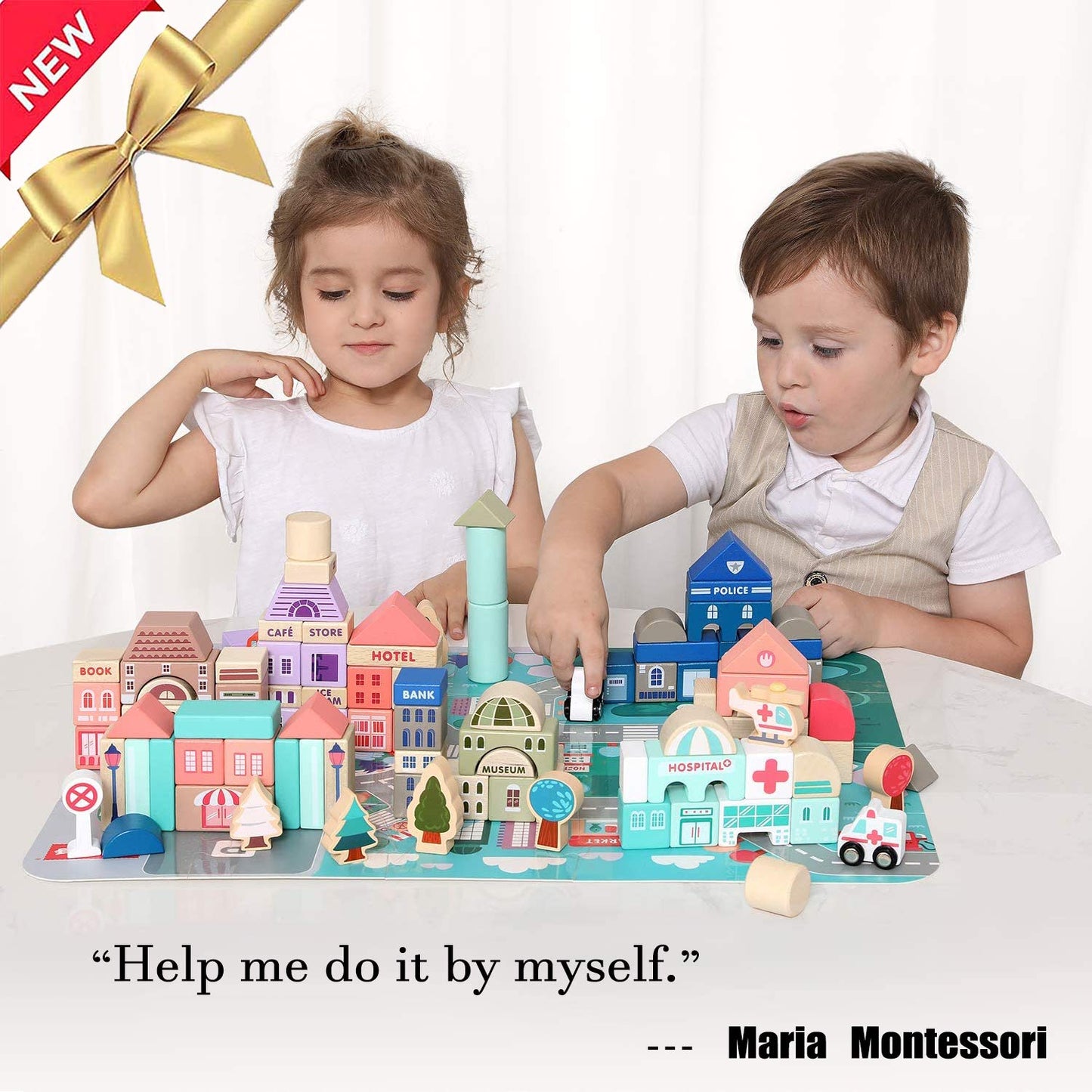 Wooden Building Blocks Set for Toddlers