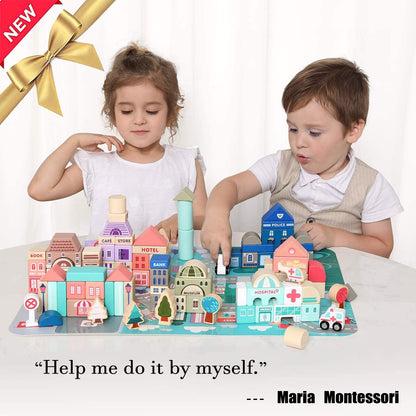 Wooden Building Blocks Set for Toddlers