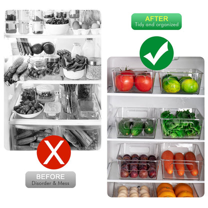 Yaseingoo 6-Pack Refrigerator Organizer Bins Set, Clear Fridge Organizer Bins - Clear Pantry Storage Bins with Handles for Kitchen, Bathroom, and Home Organization, BPA-Free and Food Safe