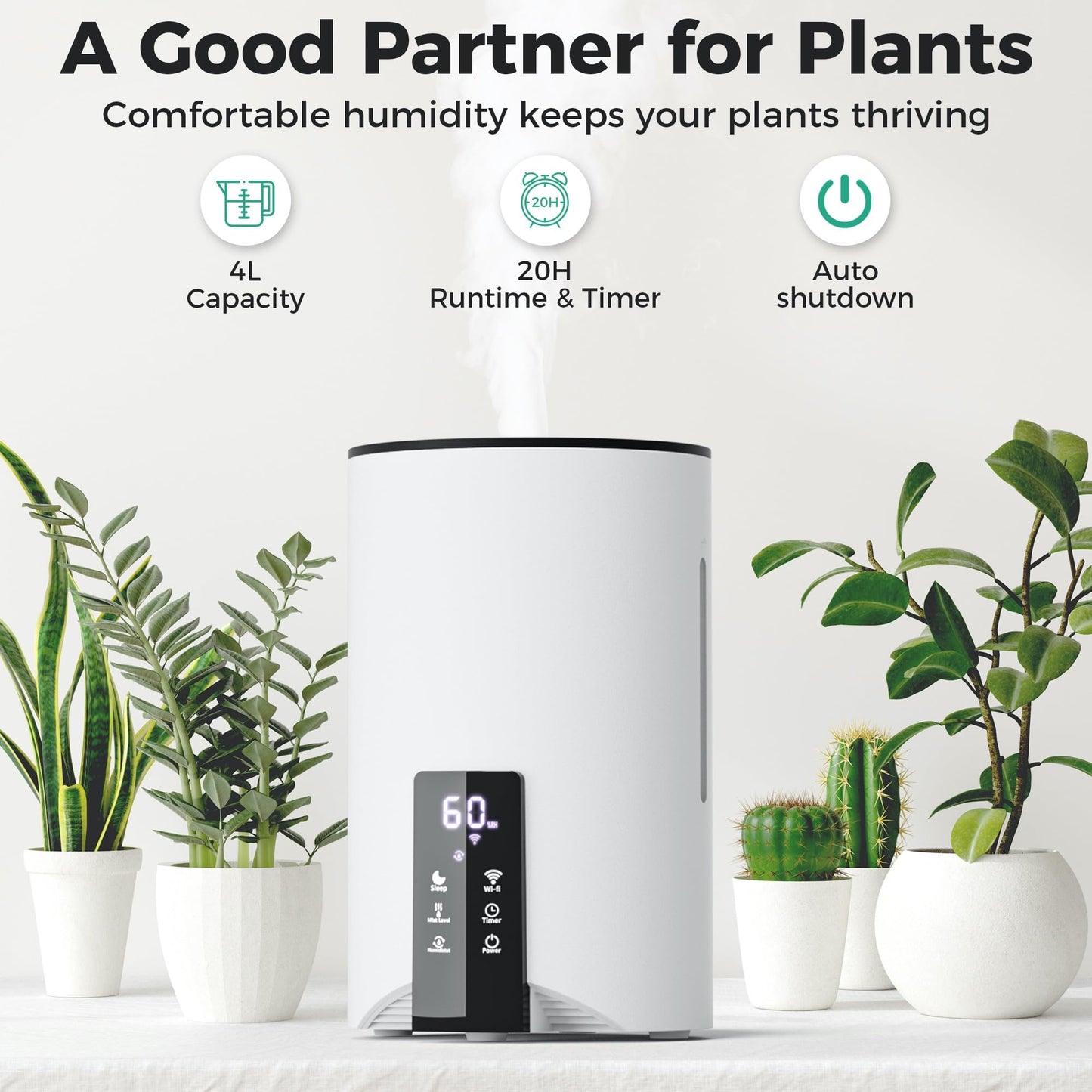 Humidifiers for Bedroom Large Room Home, 4L Cool Mist Humidifier for Smart App & Voice Control, Fill Essential Oil Diffuser for Baby and Plants, T-White
