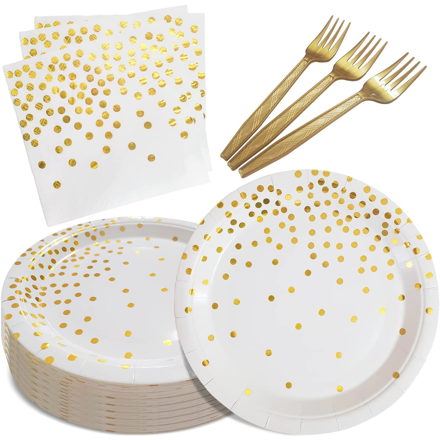 105 Pack Disposable Gold Dot Paper Plates and Napkins