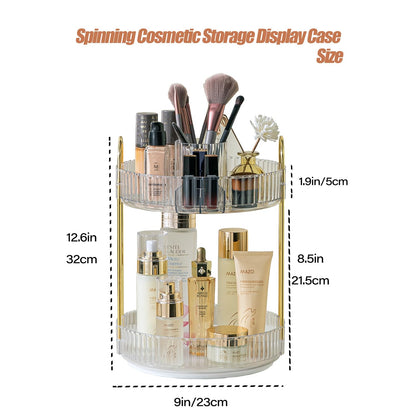 360 Rotating Makeup Organizer for Vanity, Menoeceus Spinning Bathroom Countertop Organizer Cosmetic Display Cases Makeup Tray for Skincare Organizers with Lipstick Organizer (2 Tiers Transparent)