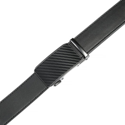 Drowsmen Belt men,leather ratchet belt 1 3/8" with Comfort Click Sliding Automatic Buckle in gift box, Adjustable belt Trim to Fit (Carbon Fiber Black Belts, 36"-42" Waist Adjustable)