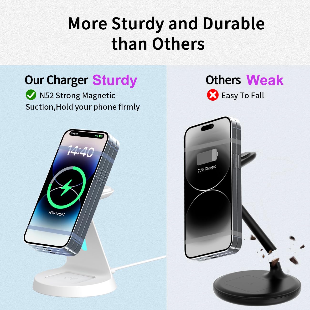 3 in 1 Charging Station Compatible with Magsafe Charger Wireless Charging Station for iPhone 17 16 15 14 13 12 Series Wireless Charger Stand for AirPods Wireless Charging Stand for iWatch Series