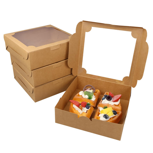 Brown Bakery Boxes with Window, 50pcs 8x8x2.5"