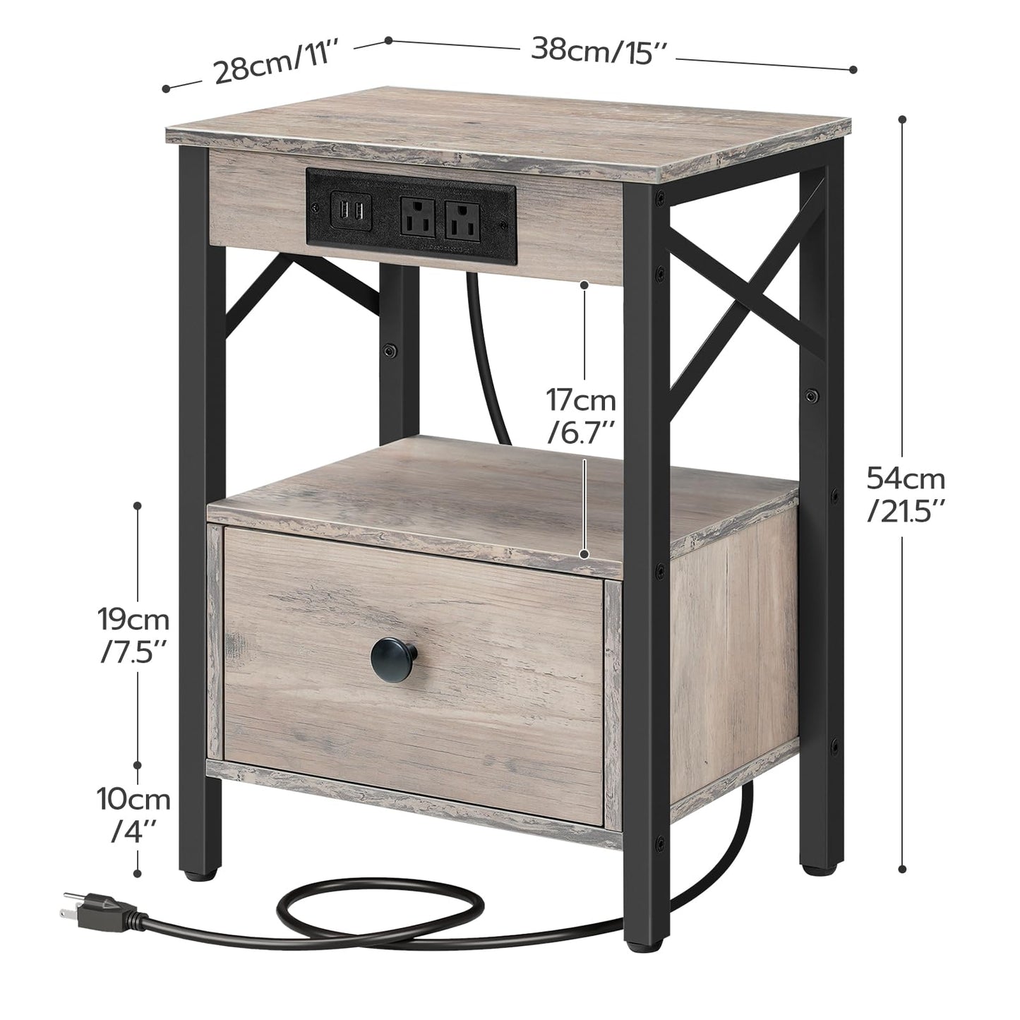 HOOBRO Nightstand with Charging Station, End Table with Drawer, Side Table with USB Ports Outlet, Sofa Beside Table with Storage Shelf for Small Space in Bedroom, Greige BG128UBZ01G1