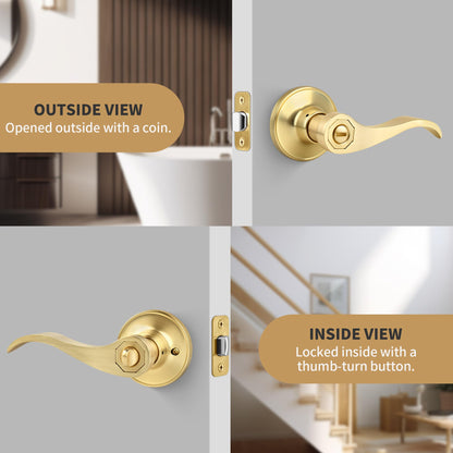 3 Pack Brushed Gold Privacy Wave Door Lever Set