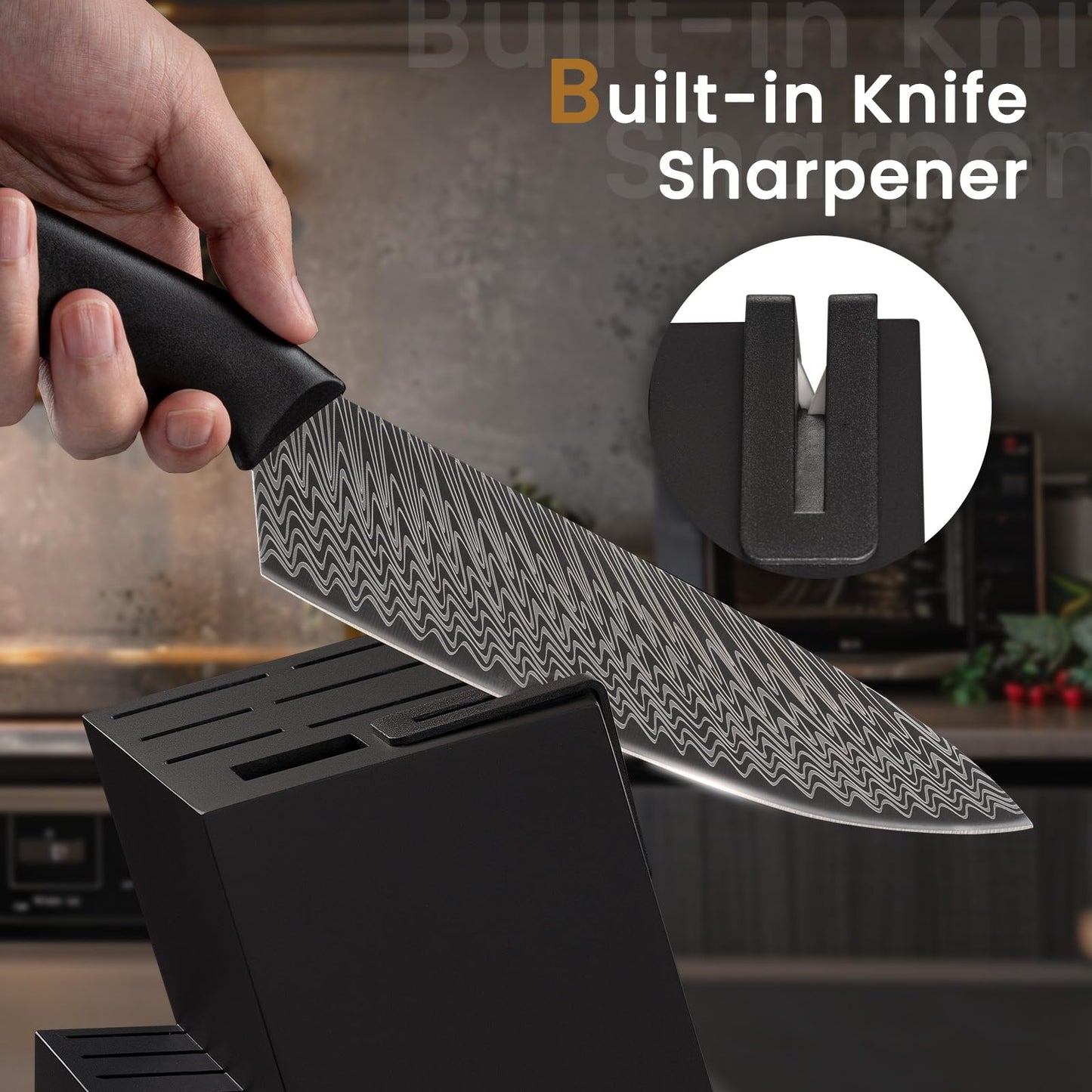 15-Piece Knife Set with Built-in Sharpener Block