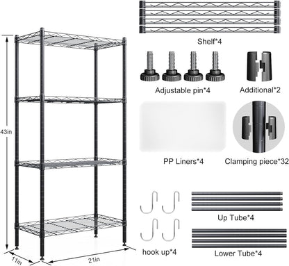 SsngygHme 4 Tier Shelves Storage, Wire Shelf Unit, Standing Adjustable Metal Shelves Organizer, Storage Racks for Restaurant Garage Pantry Kitchen Garage(21.2 '' x 11.4" x 43.3 ")