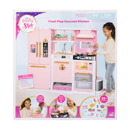 Disney Princess Style Collection Fresh Prep Gourmet Kitchen, Interactive Pretend Play Kitchen for Girls & Kids with Realistic Steam, Complete Meal Kit & 35+ Accessories