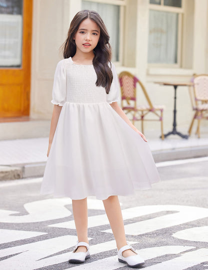 Arshiner Girl's Sleeveless Stretchy Crop Top A-Line Swing Party Dress Solid White for 4-5 Years