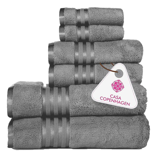 CASA COPENHAGEN Zero Twist, 6 Pieces Set 100% Cotton 0" Twist Towel Set- Pine Grey, 600 GSM, 2 Bath, 2 Hand, 2 Washcloths Made from Egyptian Cotton, Ultra Soft Luxury Towels for Bathroom.