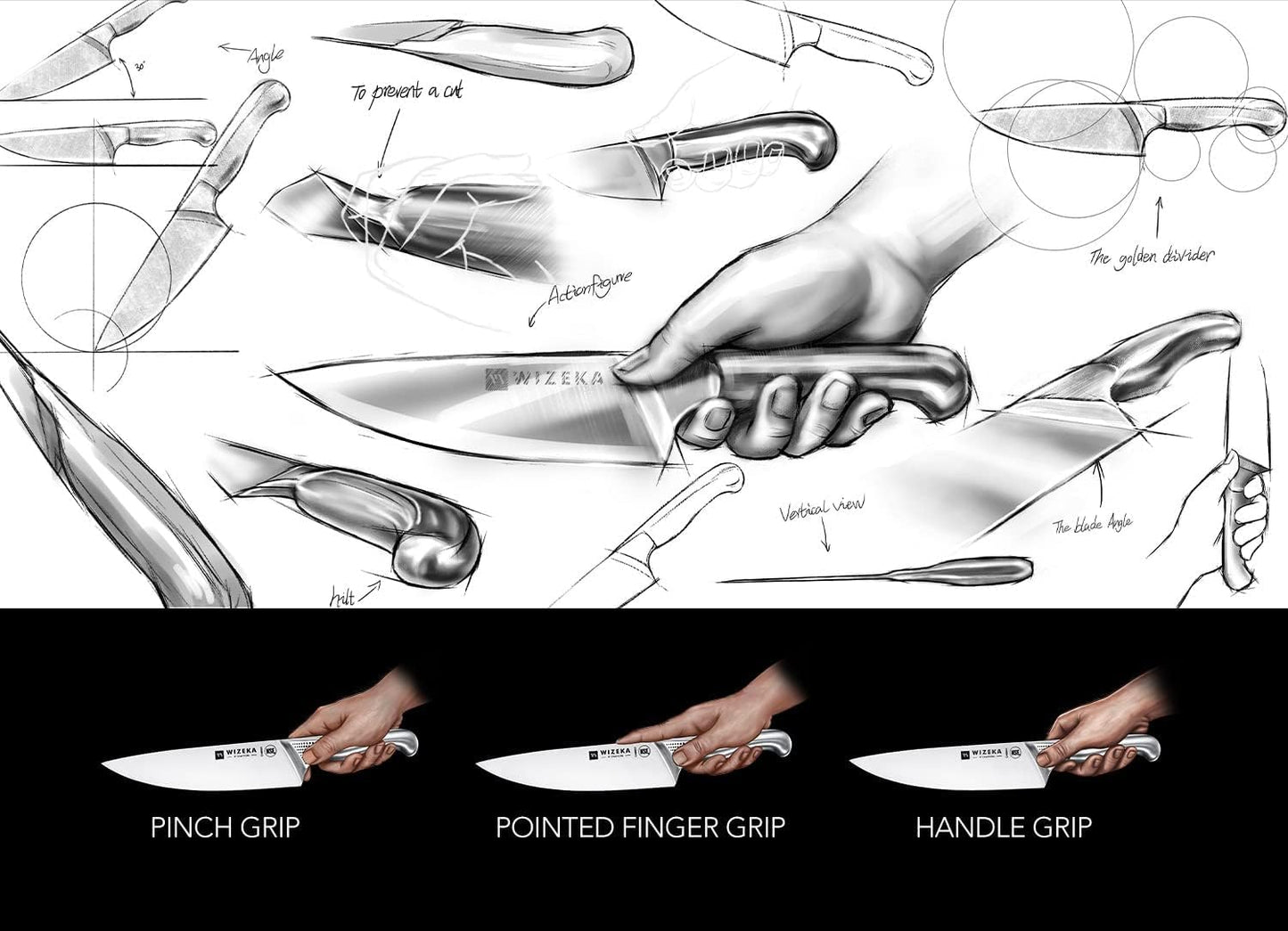 WIZEKA 15PCS Stainless Steel Kitchen Knife Set