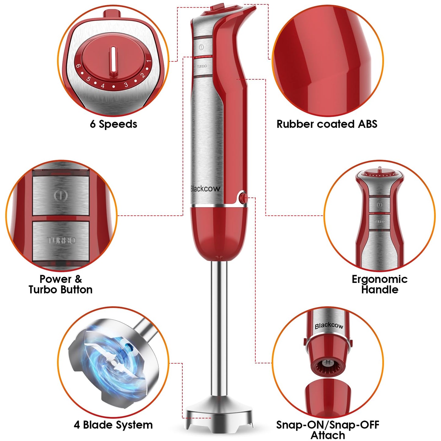 Blackcow 6-Speed Handheld Immersion Blender Set