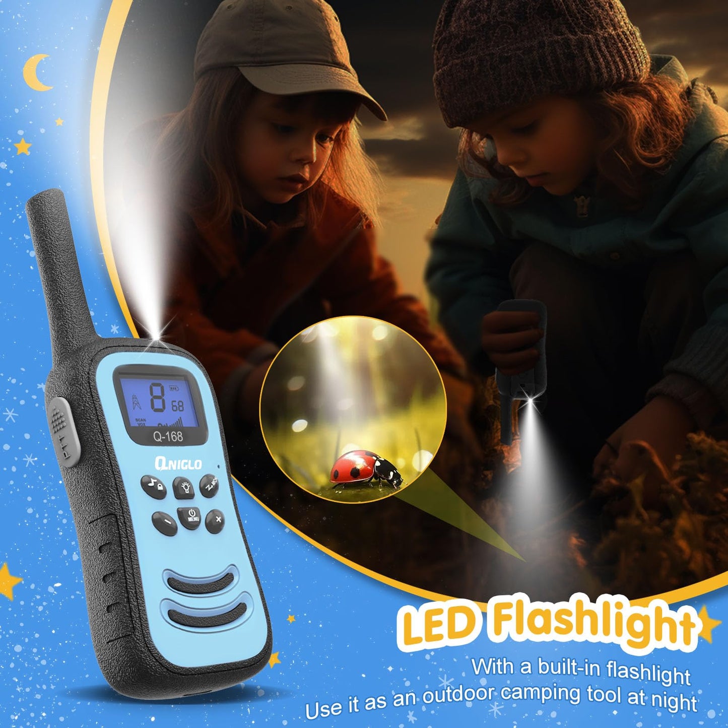 QNIGLO Kids Rechargeable Walkie Talkies 3 Pack