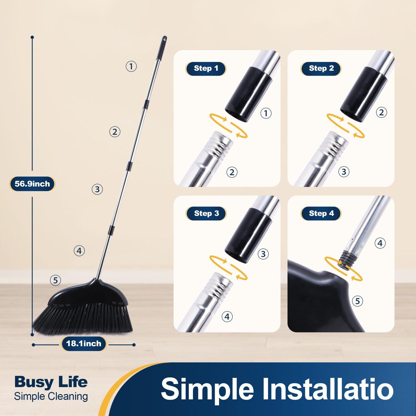 Yocada 18-Inch Indoor Outdoor Broom for Floors