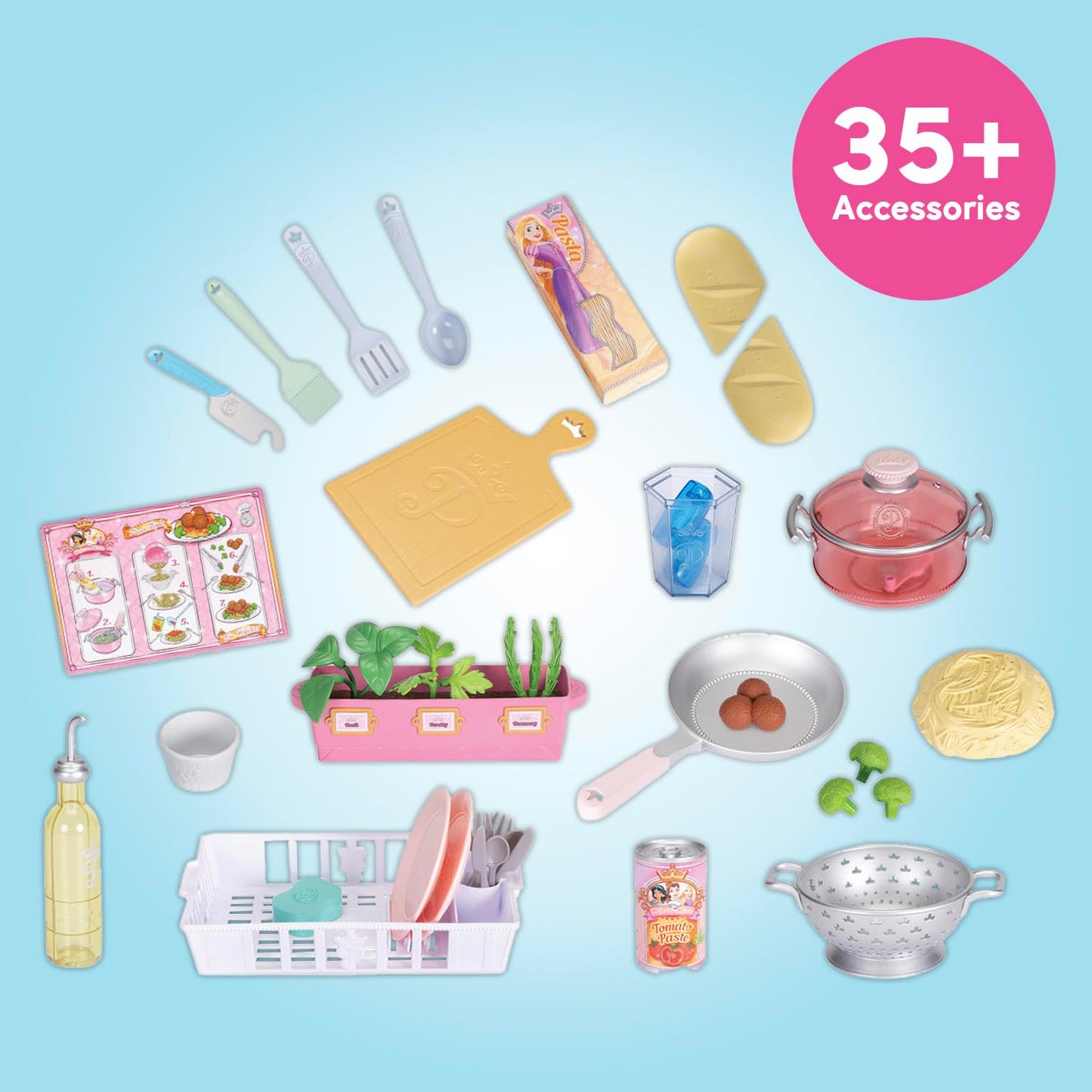 Disney Princess Style Collection Fresh Prep Gourmet Kitchen, Interactive Pretend Play Kitchen for Girls & Kids with Realistic Steam, Complete Meal Kit & 35+ Accessories