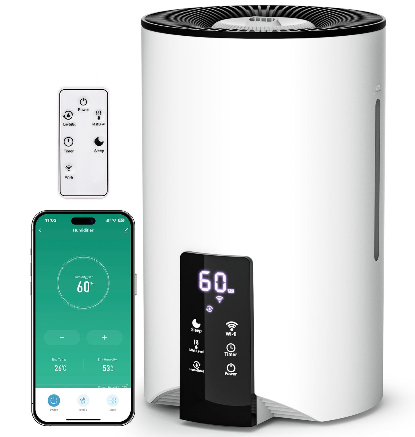 Humidifiers for Bedroom Large Room Home, 4L Cool Mist Humidifier for Smart App & Voice Control, Fill Essential Oil Diffuser for Baby and Plants, T-White