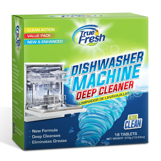 True Fresh Dishwasher Cleaner & Deodorizer Tablets 18-Pack, 20g Each - Powerful Limescale & Odor Removal - Deep Clean for Sparkling Dishwashers - Safe, Effective, and Compatible with All Models