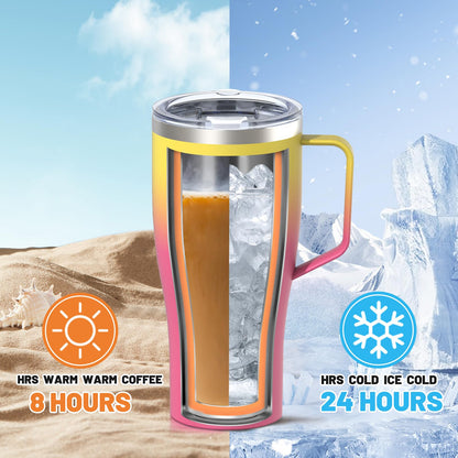 Luxfuel 50oz Tumbler with Handle and Straw, Double Wall Vacuum Insulated Stainless Steel, Includes 2 Lids, Keeps Drinks Cold for 24 Hours, Travel Mug Fits Car Cup Holder