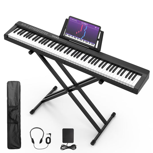 Digital Piano 88 Key Full Size Semi Weighted Electronic Keyboard Piano Set with Stand,Built-In Speakers,Electric Piano Keyboard with Sustain Pedal,Bluetooth,MIDI/USB/MP3 for Beginners Adults