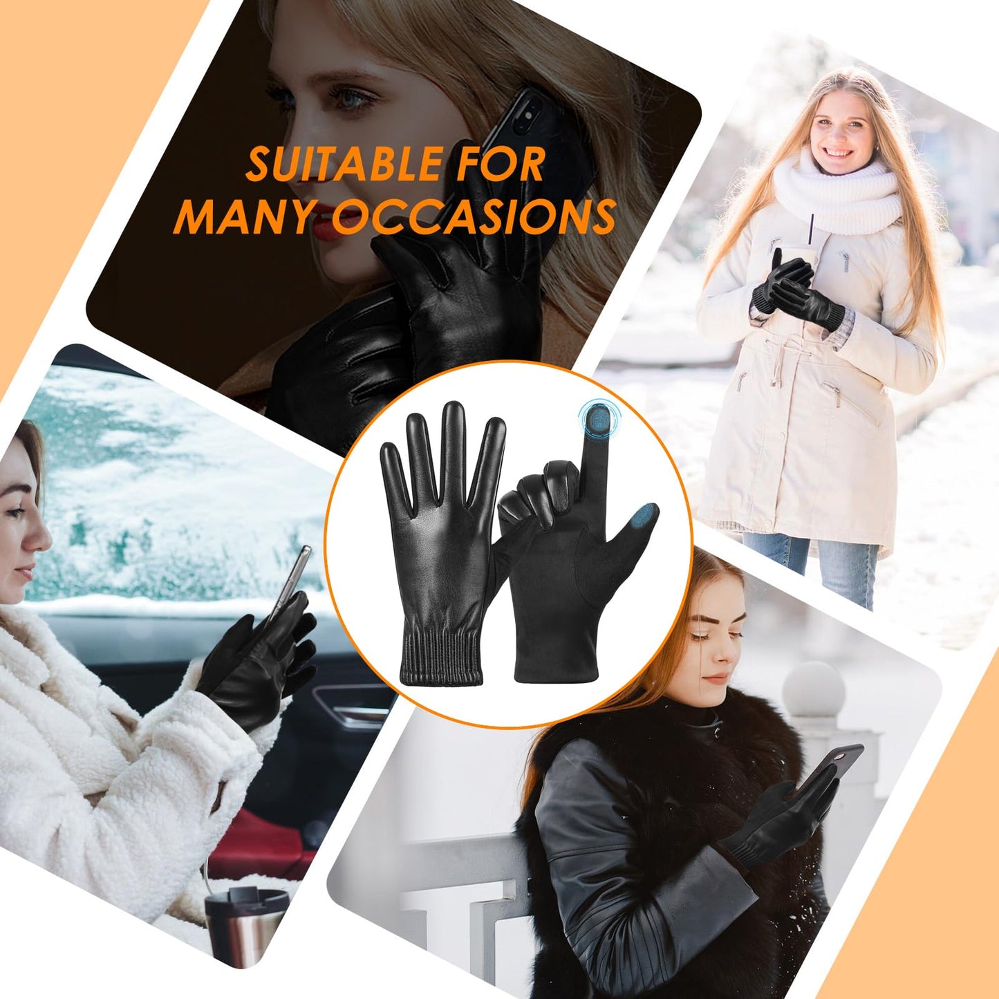 Winter Leather Touchscreen Gloves for Women