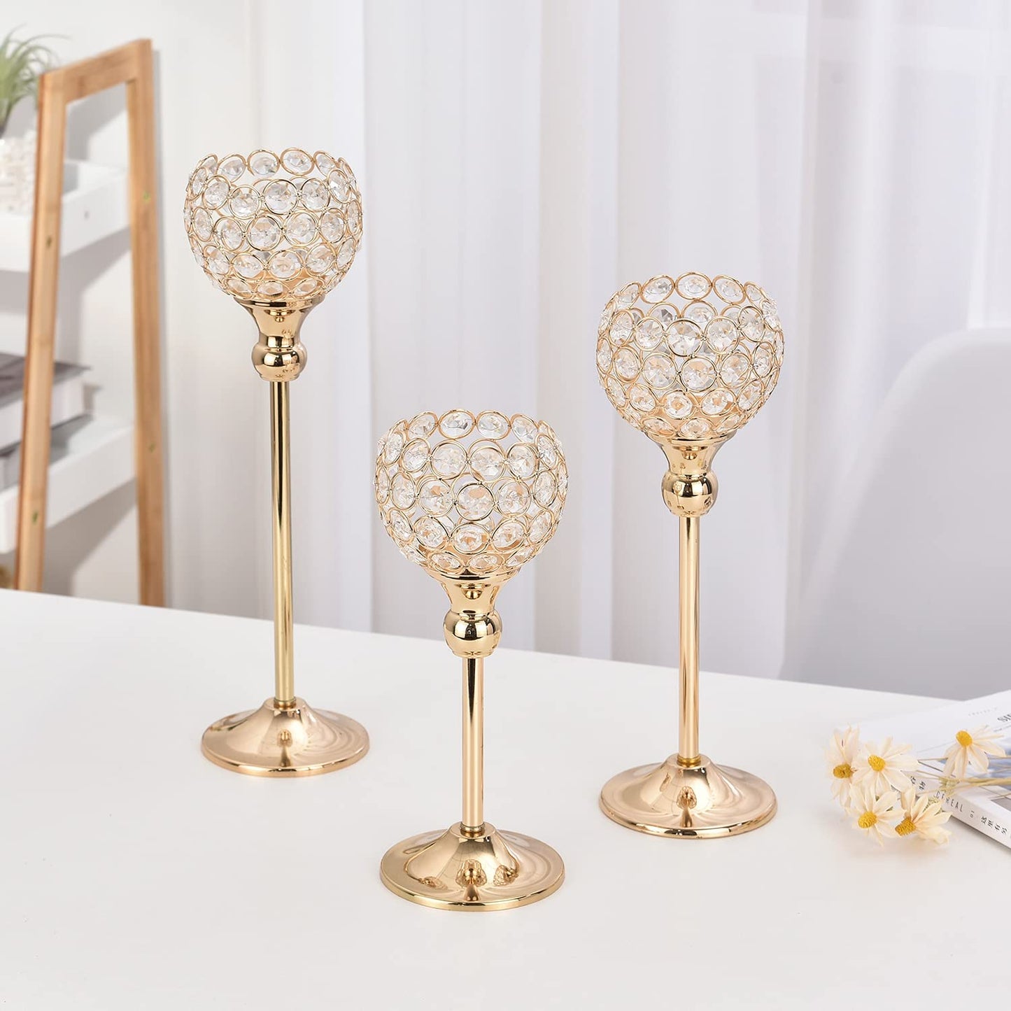 3-Piece Crystal Candle Holders for Home Decor