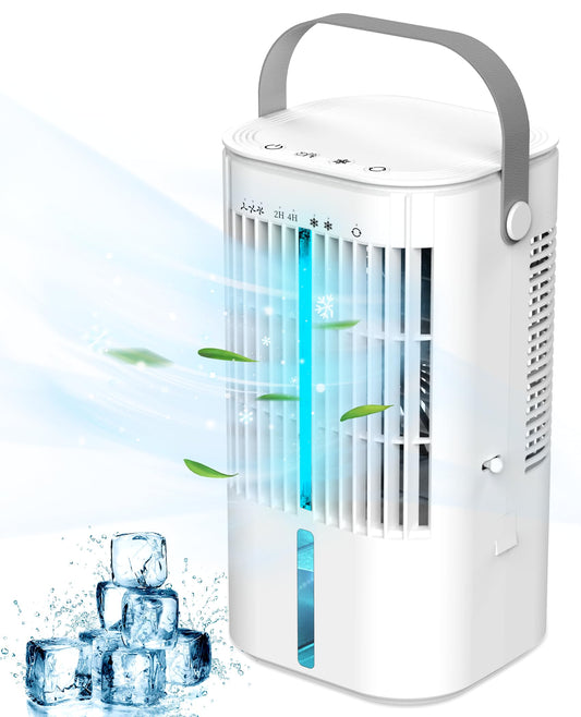 Latitop Portable Air Conditioners Fan, Air Cooler Evaporative 180°Auto Rotation, 3 Wind Speed, 2-4H Timer, Mini Cooling Fan for Room Home Bedroom Office