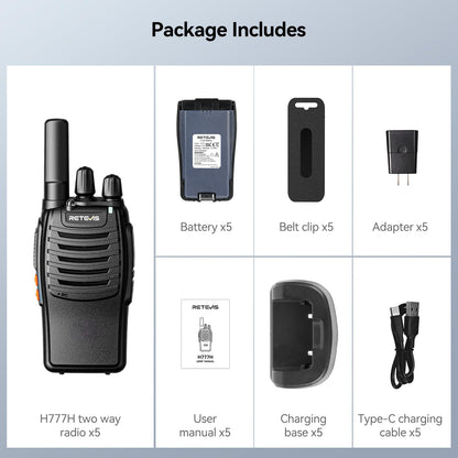 Retevis H-777H Rechargeable Walkie Talkies 5 Pack