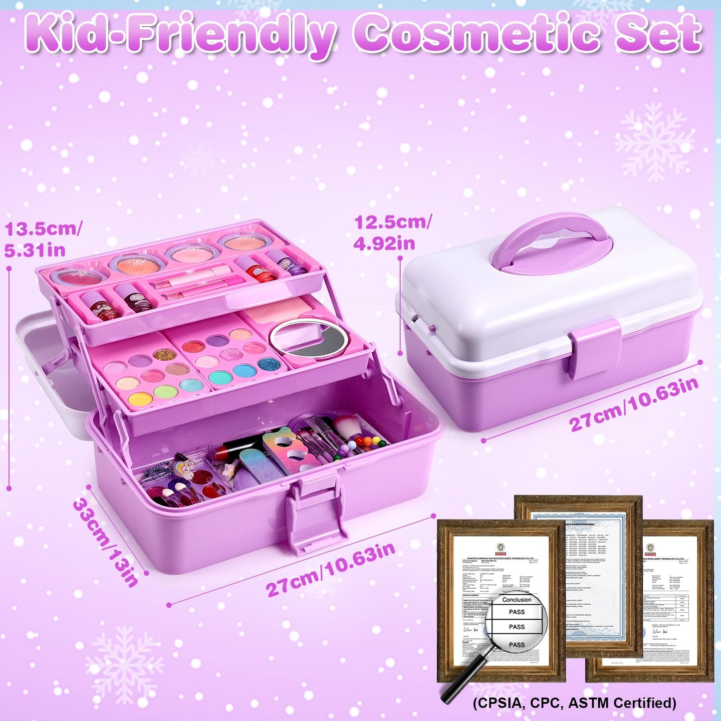Anpro Kids Makeup Kit for Girl 5-8, 68 Pcs Safe & Washable Makeup for Girls,Non-Toxic Little Girl Makeup Set,Makeup Kits for Kids Toddler Girl Toys Christmas & Birthday Gift (Purple)